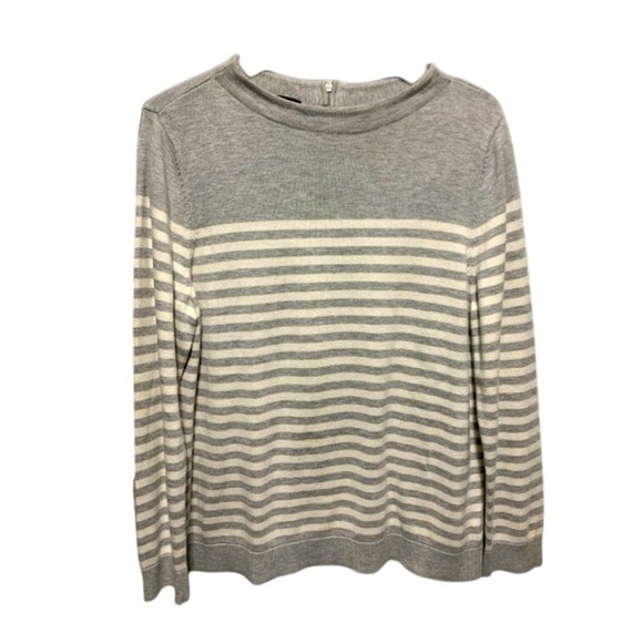 Talbots Sweaters - Talbots women's long sleeve gray/white striped sweater XL pullover minimalist